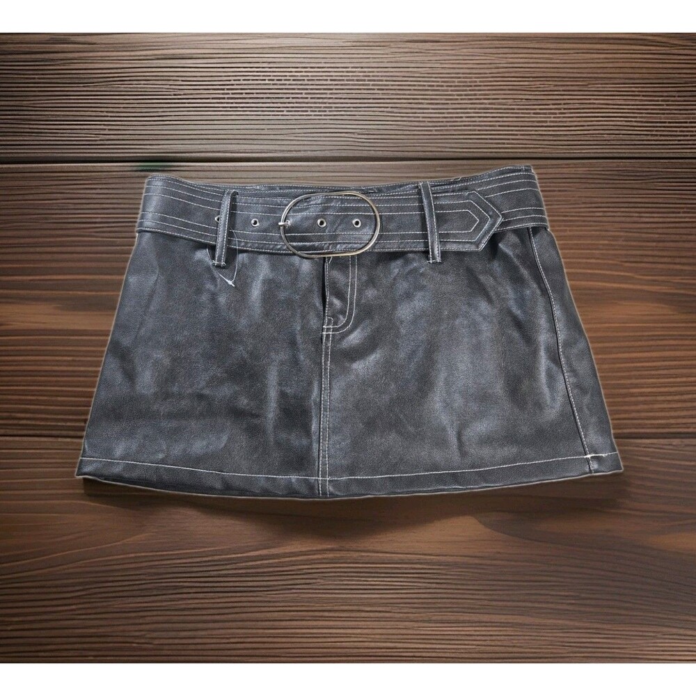 Witty Fox Espresso Brown Leather Mini Skirt Belt Sz 11/30 Grunge Indie Y2k